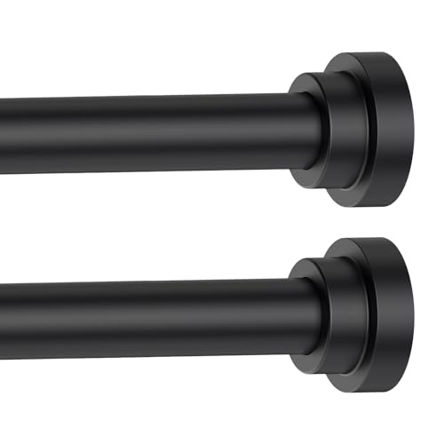 Image of Black Curtain Rods for Windows 28 to 48 Inch, 2 Pack 5/8" Diameter Heavy Duty Metal Stainless Steel Adjustable Small Drapery Rod With Bracket