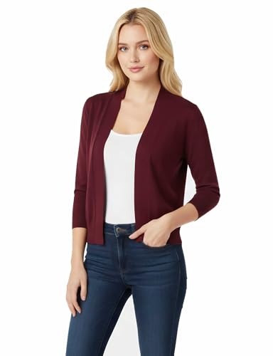 Image of Allsense Women's 3 /4 Sleeve Cropped Shrug Cardigan | Classic Bolero, Open-Front, Lightweight Soft Fine Knit Cover Up