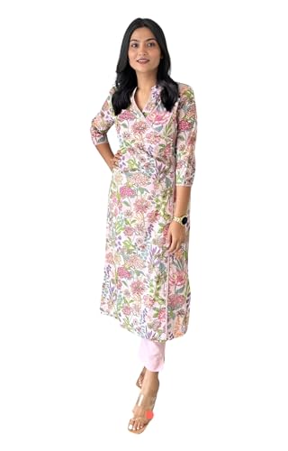 Image of LookMark Women's Cotton Blend Trendy Regular Fit Solid Printed Kurti with Stright Bottom |Kurti Set for Women