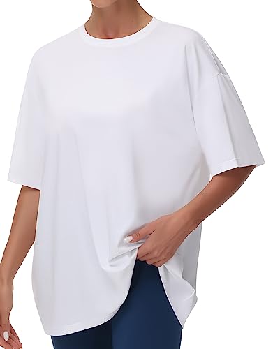 THE GYM PEOPLE T-shirt oversize casual da donna estiva girocollo manica corta allenamento basic tee top, bianco, M