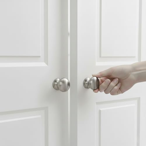 trust4care 4-Pack Large Brushed Satin Nickel Bi-fold Closet Door Knobs with Wide Base, Round Brass Wardrobe Folding Kitchen Cabinet Knobs, 1-1/2 Inch Furniture Pantry Drawer Pulls Handles by trust4care - Image 3