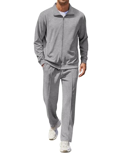 COOFANDY Athletic Sweat Suits For Men Track Suit Full Zip Sport 2 Piece Set Men Grey Long Sleeve Tracksuit Comfy
