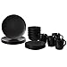 16 PC Dinnerware Dish Set for 4 Person | Mugs, Salad and Dinner Plates and Bowls Sets, Dishes with Highly Chip and Crack Resistant, Dishwasher and Microwave Safe, Matte Black. QI004501