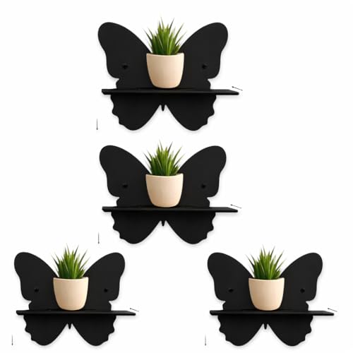 Image of DL Comfort Butterfly Wall Mounted Planter Holder Set of 8, Wooden MDF Decorative Indoor Plant Shelf Stand, Black Finish, Diamond Shape (Black, Pack of 8)