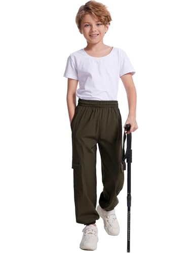 COZYPOIN Boys Cargo Joggers Pants Elastic Waist Lightweight Quick Dry Water Resistant Hiking Running Pants for Kids 5-14Y2