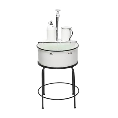 Alpine Corporation YHL168 Indoor/Outdoor Floor Antique Metal Sink Fountain, Vintage Water Fountain for Garden, 34", White