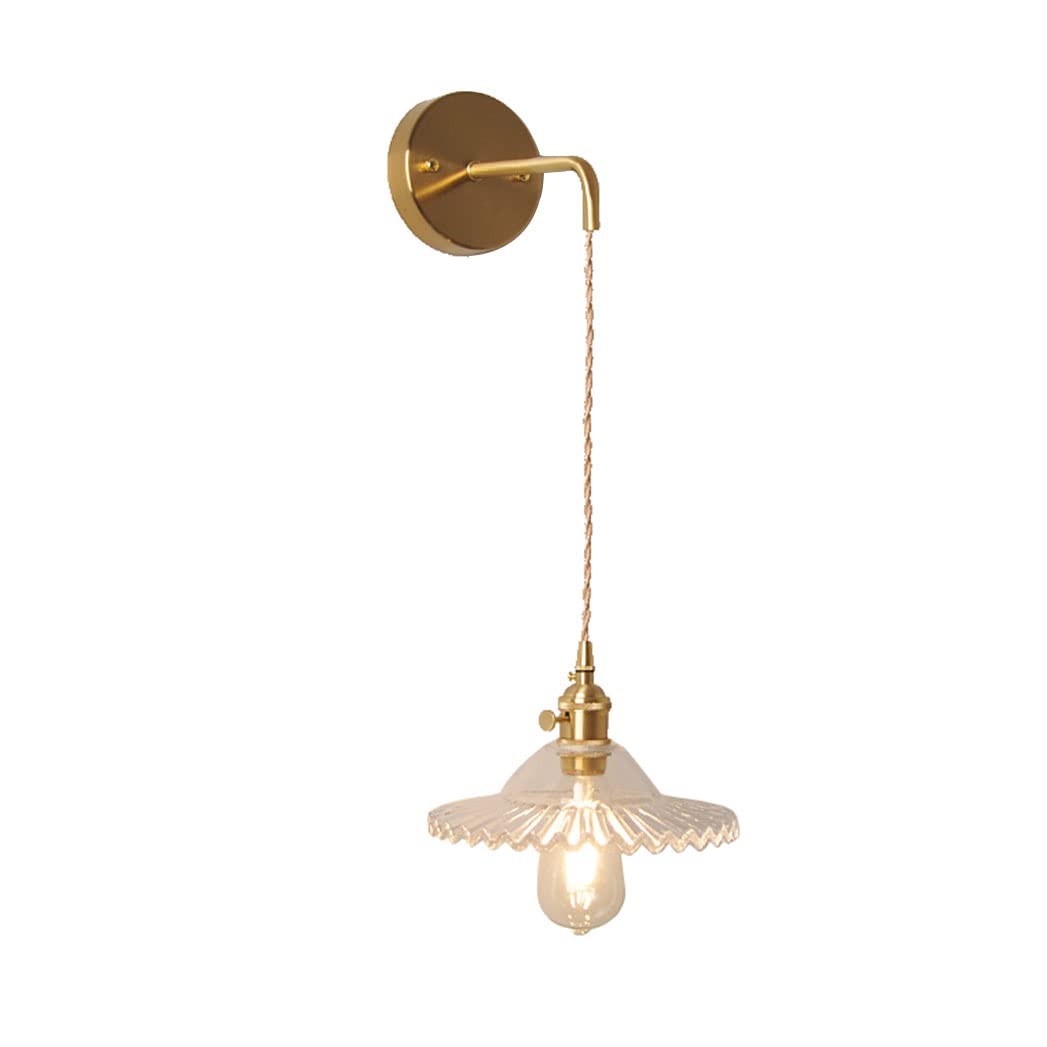 HPTHLY Vintage Wall Lights Glass Lamp Shade Line Height Adjustable Sconces Wall Lighting E27 1-Light Brass Wall Lamps For Bedroom Bedroom Beside Kitchen Rest(Clear-Detail)