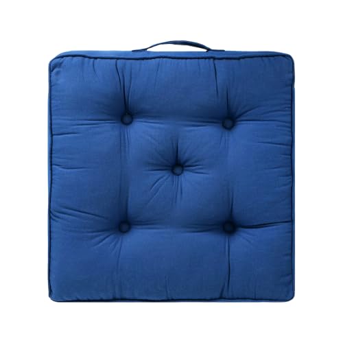 Image of Reversible 60x60x10 cm Blue Woven Quilted Floor Cushion with Cotton Filler for Seating, Patio Seat, Meditation, Yoga, Pooja, Guests, Living Room, Bedroom, Large Size 24x24x4 Inch