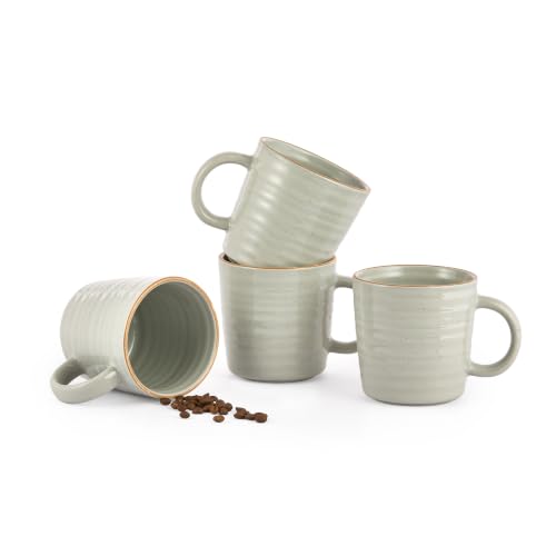 Bico Ceramic Coffee Mugs Set of 4, 17oz Stoneware Cups, Sage Green