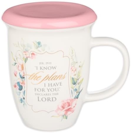 Christian Art Gifts Rose Floral Ceramic Coffee Mug with Pink Lid – 13 oz. Lead and Cadmium-free Insp...