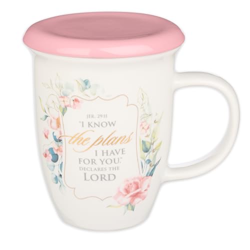 Christian Art Gifts Rose Floral Ceramic Coffee Mug with Pink Lid – 13 oz. Lead and Cadmium-free Insp...