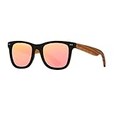 Blue Planet Pacific Walnut Wood Square Sunglasses for Women or Men - Trendy Fashion Matte Onyx Frame, Pink Polarized Glasses