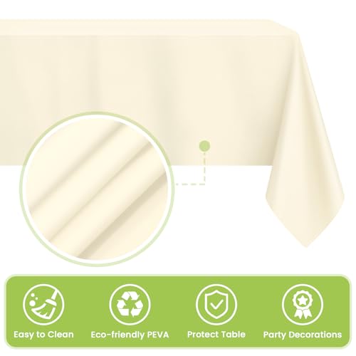 Image of Mulbozy Cream Plastic Table Cloth Disposable 4 Pack, 54 x 108 Inch Tablecloths Rectangle, Ivory Plastic Table Cover for Party Decor