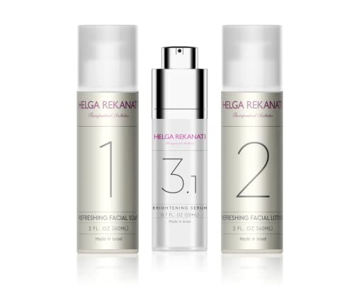 Helga Rekanati Brightening Serum, Facial Cleanser & Face Moisturizer - 3-in-1 Daily Youth Renewal Skincare Set For Women, All-in-one Formula Hydrates, Corrects Dark Spots, and Smooths Skin, Anti-aging Beauty Treatment