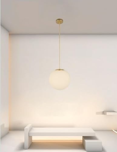 Lampadario a sospensione Oro con Sfera bolla in vetro bianco attacco E27 design moderno minimal