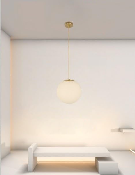 Lampadario a sospensione Oro con Sfera bolla in vetro bianco attacco E27 design moderno minimal