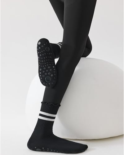 3 Pairs Pilates Socks with Grips Non-slip Yoga Crew Sock Ruffle Striped Sock for Gym Hospital Sticky Slipper Socks2