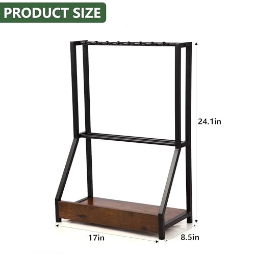 Image of Golf Club Holder for 9 Clubs & 9 Balls, Solid Wood & Iron Golf Organizer, Golf Putter Holder Floor Stand, Golf Club Stand Suitable for Golf Simulators|Golf Course Accessories