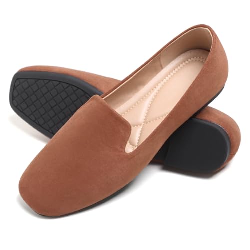 Image of ChaiRong Zhou Women Square Toe Ballets Flats Comfort Slip On Walking Shoes for Driving