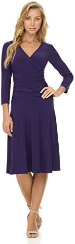 RekucciWomen's Slimming 3/4 Sleeve Fit-and-Flare Crossover Tummy Control Dress