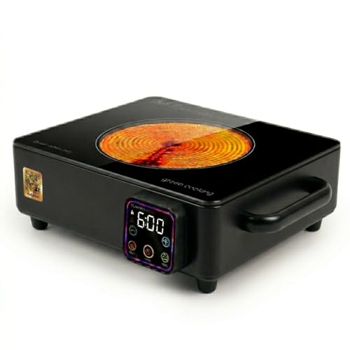 Image of Infrared Cooktop Cooka Smart LPG Gas & Induction Chulha Alternative | Dual Heating Zone with 20 Min Heat Storage |Energy Efficient |BBQ Grill Rack |Works All Vessels Earthen Pot Brass | 2000 W | BLACK