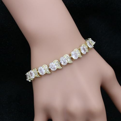Image of LMXXVJ Fashion Tennis Bracelet Created Emerald White Gold Plated Charm Bracelet Gifts Jewelry for Women