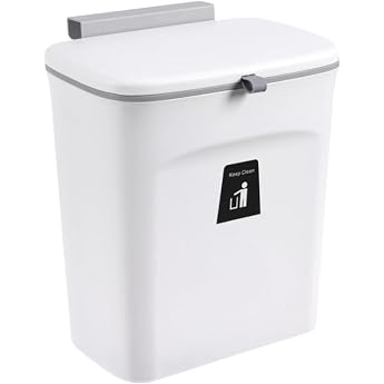 Hanging Bin Hanging Lid Door Rubbish Bin 9L Hanging Kitchen Cabinets Tidy Under Sink Small Waste Bin Hanging Organic Waste Bin Kitchen Camping Caravan Kitchen Waste Bin Wall Mounted White