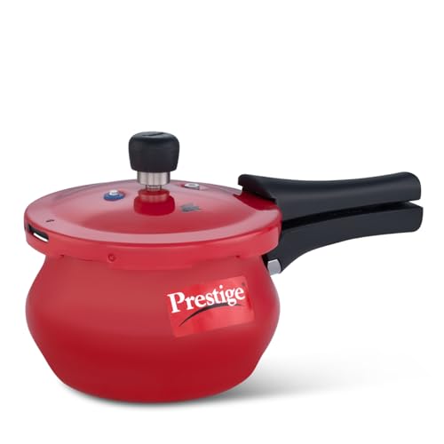 Image of Prestige Deluxe Plus Baby Induction Base Aluminium Outer Lid Pressure Handi, 2 Litres, Flame Red, 2 Liter