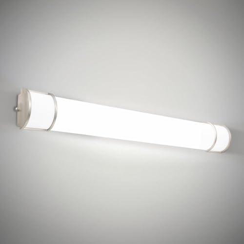 Image of ASD LED 48 inch Vanity Flush Mount Light Fixture, Linear Bathroom Lighting Bar | 3CCT, Dimmable, Energy Star, ETL Listed | 35W 3200LM 3000-5000K 120V | Long Tube Bath Wall Sconce Over Mirror | Nickel