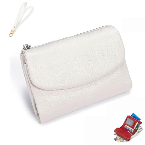 Joyfullygo Wallet Unisex Pebble Leather Wallet Genuine Soft Leather Clutch Bags Coin Credit Id Card Holder Small Wallets for Men & Women (White A)
