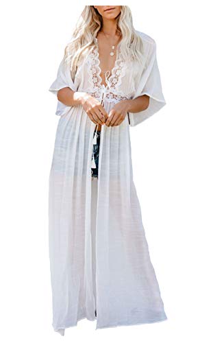 Wander Agio Womens Bikini Loose Cover Ups Beach Casual Dress Coverup Swimsuits Long Cardigan Lace White 29
