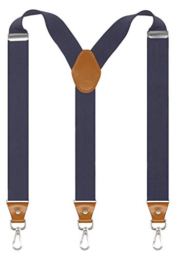 Image of Mens Suspenders with 3 Swivel Hooks Belt Loops 1.4 Inch Wide Heavy Duty Adjustable Braces
