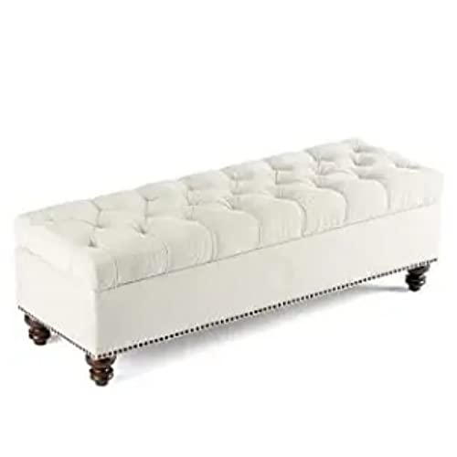 Image of Ottoman Bench with Storage with Button-Tufted, pouffe Puffy Couch Settee Bedroom Bench Safety Hinge Ottoman in Upholstered Fabrics, Large Storage Bench for Bedroom, Living Room Office Hotel