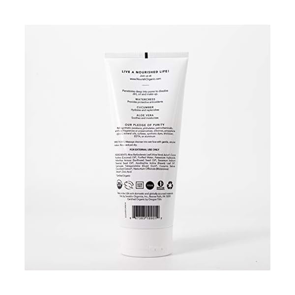 Nourish-Organic-Moisturizing-Face-Cleanser-Watercress-Cucumber-GMO-Free-Cruelty-Free-100-Vegan-6oz Nourish Organic Moisturizing Face Cleanser for All Skin Types, Watercress + Cucumber Face Wash, Fragrance-Free (6 Oz) + Washable Cotton Round