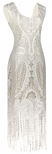 Image of Women 1920s Gatsby Flapper Dress Sexy Open Back Strap Fringed Cocktail Party Dress with 20s Accessories
