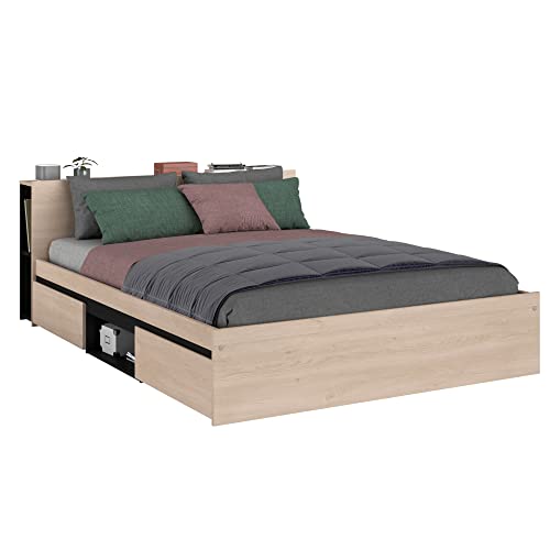 Miroytengo Cama Matrimonio GED 135-140x190 Color Roble Brooklyn y Negro Stipple Estilo Industrial Dormitorio