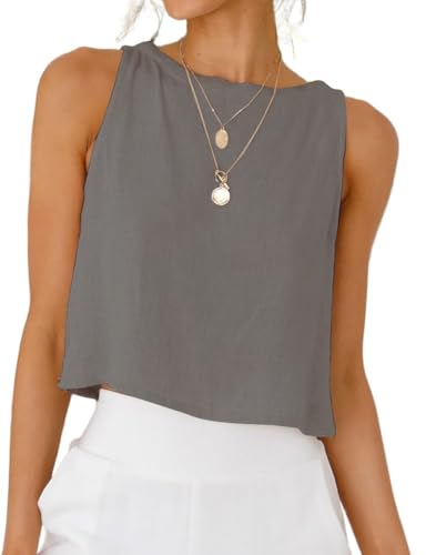 Image of IDEALSANXUN Womens Linen Crop Tank Tops 2026 Spring Summer Sleeveless Tops