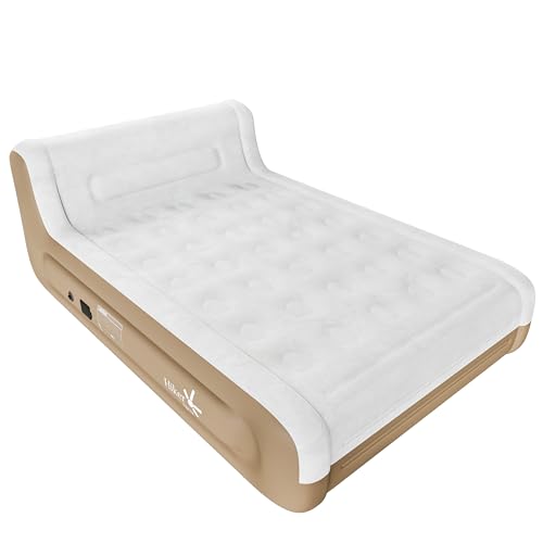 HikerSKY Luftmatratze mit Kopfteil und batteriebetriebener Pumpe, in 3 Minuten selbstaufblasend, Luftbett für Zuhause & Camping, 220×154×45 cm, Khaki