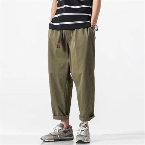 Men 100 Percent Cotton Pants with Belt Straight Baggy Ankle-Length Cargo Wide Leg Trousers2