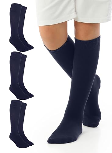 Cotton Knee High Socks for Kids, Long School Uniform Socks for Boys Girls & Toddlers | 3 to 14 Years Old (3 Pairs) - Main Image