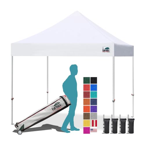 Eurmax USA 10x10ft Pop Up Canopy,Commercial Instant Tent for Outdoor Events,Patented No-Tip Rolling Storage Bag with 4 Sandbags,UV & Water Resistant,Heavy Duty Portable Shelter Gazebo,White