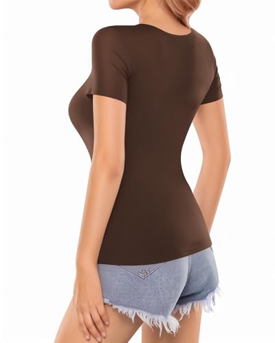 Image of MANGOPOP Womens Square Neck T Shirts Long Sleeve Short Sleeve Tops Fitted Tees