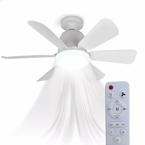 Image of HFAN Small Ceiling Fans with Lights, E27 40W 20.5inch Ceiling Fan with Light RC Timing, 3 Speeds 3 Colors (3000-6500K) LED Ceiling Light, Modern Fan Lamp for Small Space Bedroom Living Room