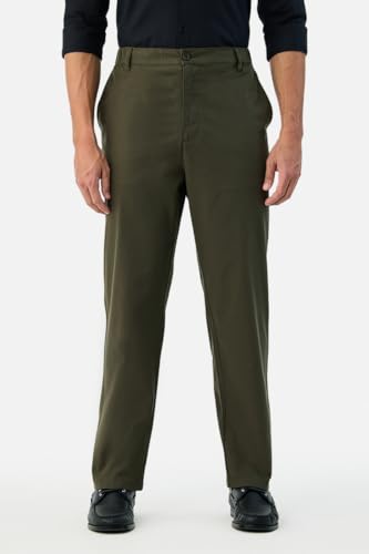 Image of SNITCH Men Casual Trousers| Baggy Fit Mid Rise Solid Plain Front Style | Breathable Cotton Blend & Lightweight Linen Fabric for Summer & Everyday Outings
