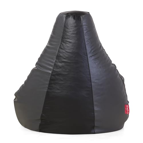 Image of RnS Rest 'n' Sleep Faux Leather Teardrop Bean Bag Filled with Beans | Bean Bag Sofa Chair for Adults & Kids | Home, Office & Restaurant | Capacity Up to 120kg | 1 Year Warranty (Dark Grey /Black,4XL)