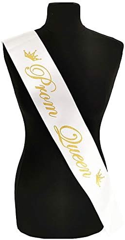 White with Gold 'Prom Queen' Sash 