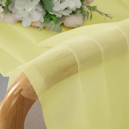 Image of OWENIE Sheer Curtains 84 inches Long 2 Panels Set for Living Room /Bedroom, Rod Pocket Voile Sheer Panel Drapes, Airy Soft Fabric Window Treatments, 2pcs, Each 42 inch W x 84 inch L, Light Yellow