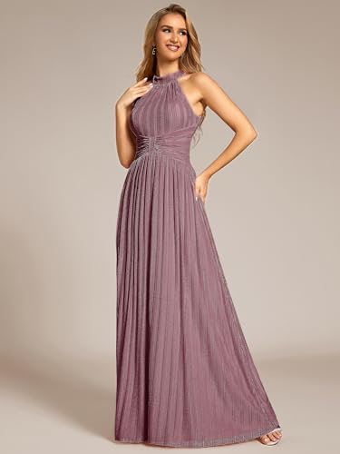 Image of Ever-Pretty Women's Glitter Halter Sleeveless Formal Dresses Evening Gowns Pleated A-line Wedding Guest Dress 41961