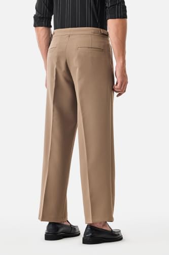 Image of SNITCH Men Casual Trousers | Relaxed Fit with Turned-Up Cuffs & Solid Pattern | Cotton Blend Fabric with Medium Stretch for Summer & Everyday Wear