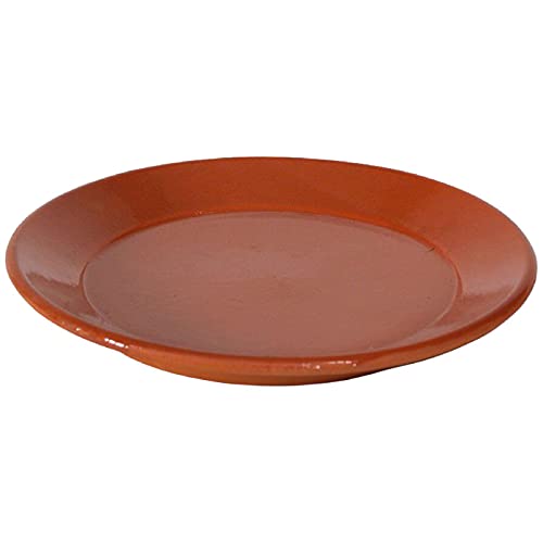 Acan Piatto piano in ceramica di terracotta, diametro 28 cm, altezza 3,2 cm. Contenitore per servire cibo dal design tradizionale, prodotto in Spagna.
